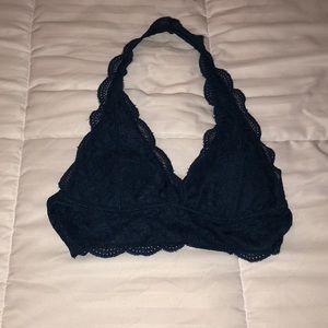 lace navy blue halter bralette